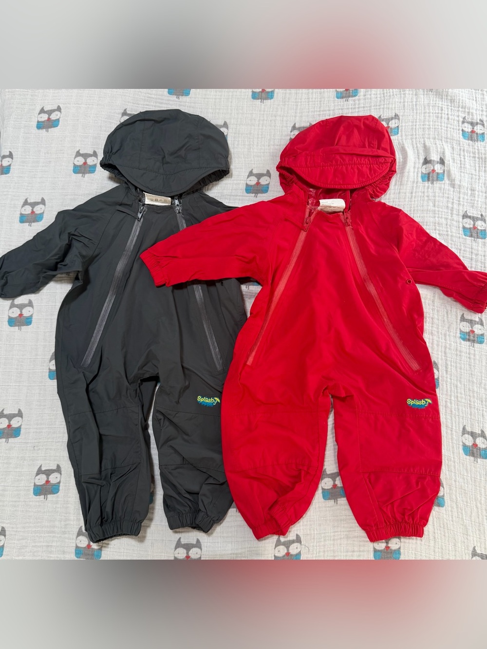 Splashy Baby Rain & Mud Suit 6-12M Red Gray Waterproof Coveralls Lot of 2